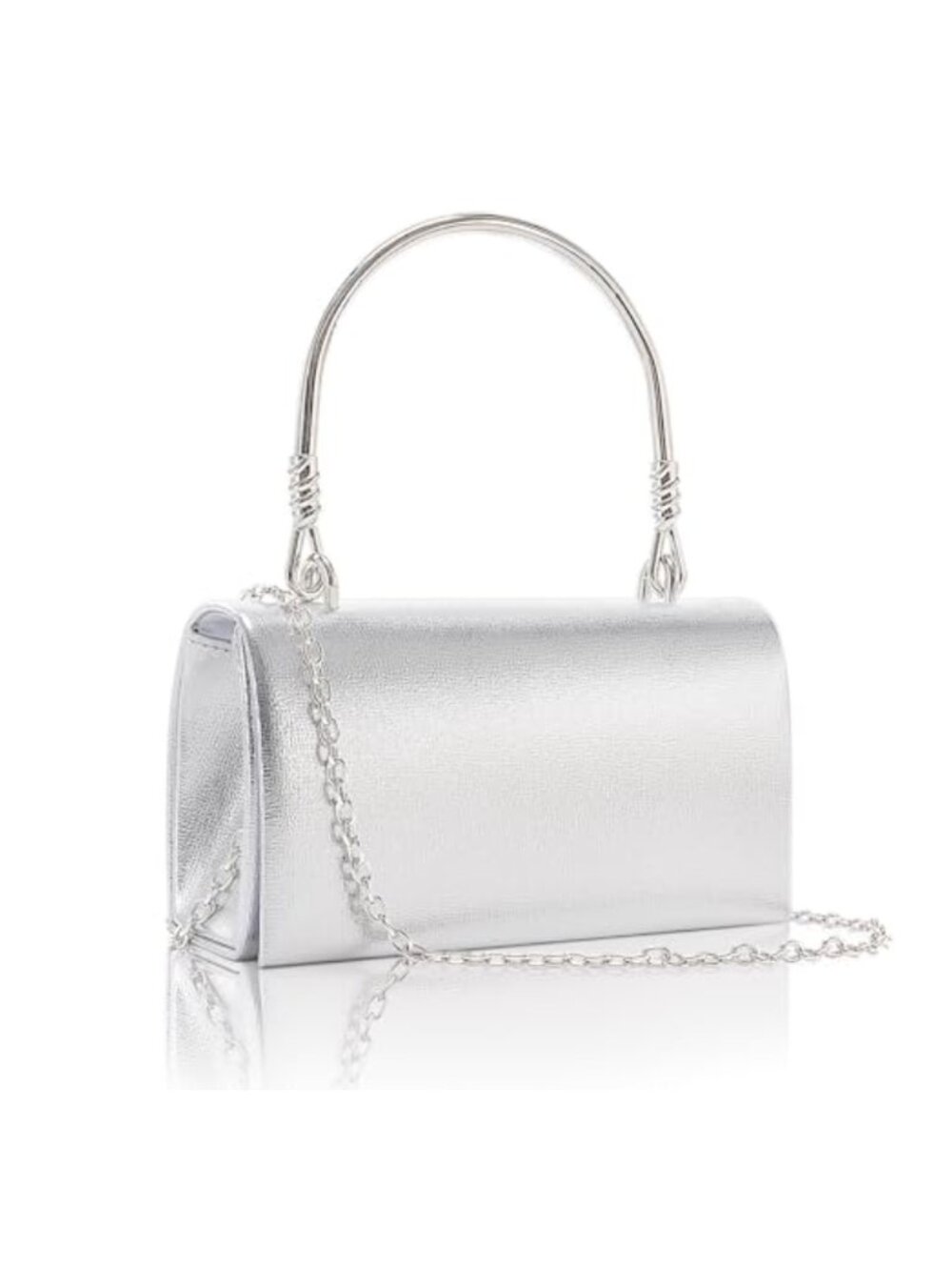 Metallic Faux Leather Clutch Evening Bag with 2 Chain Straps Formal